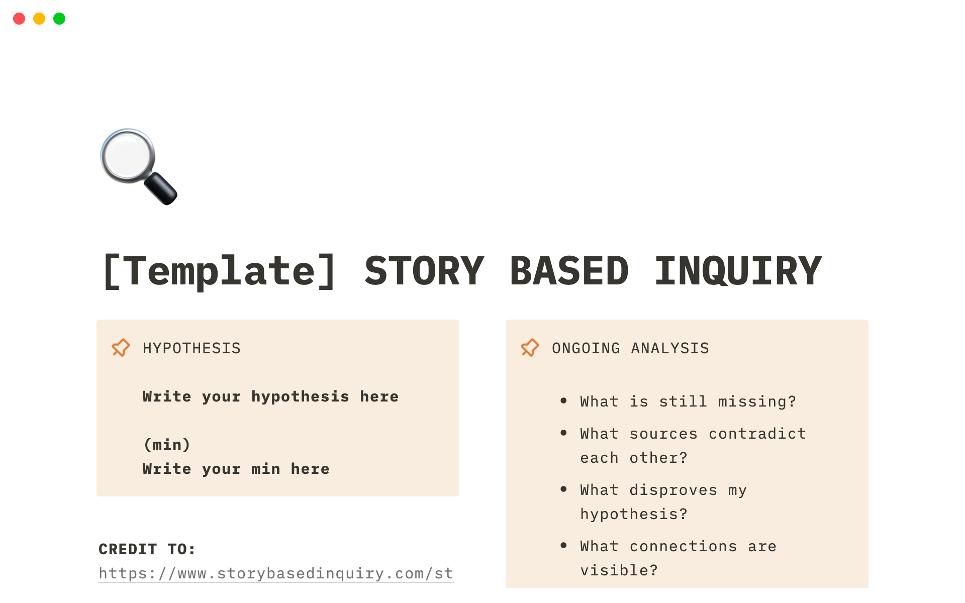 En förhandsgranskning av mallen för Story Based Inquiry Inspired Template
