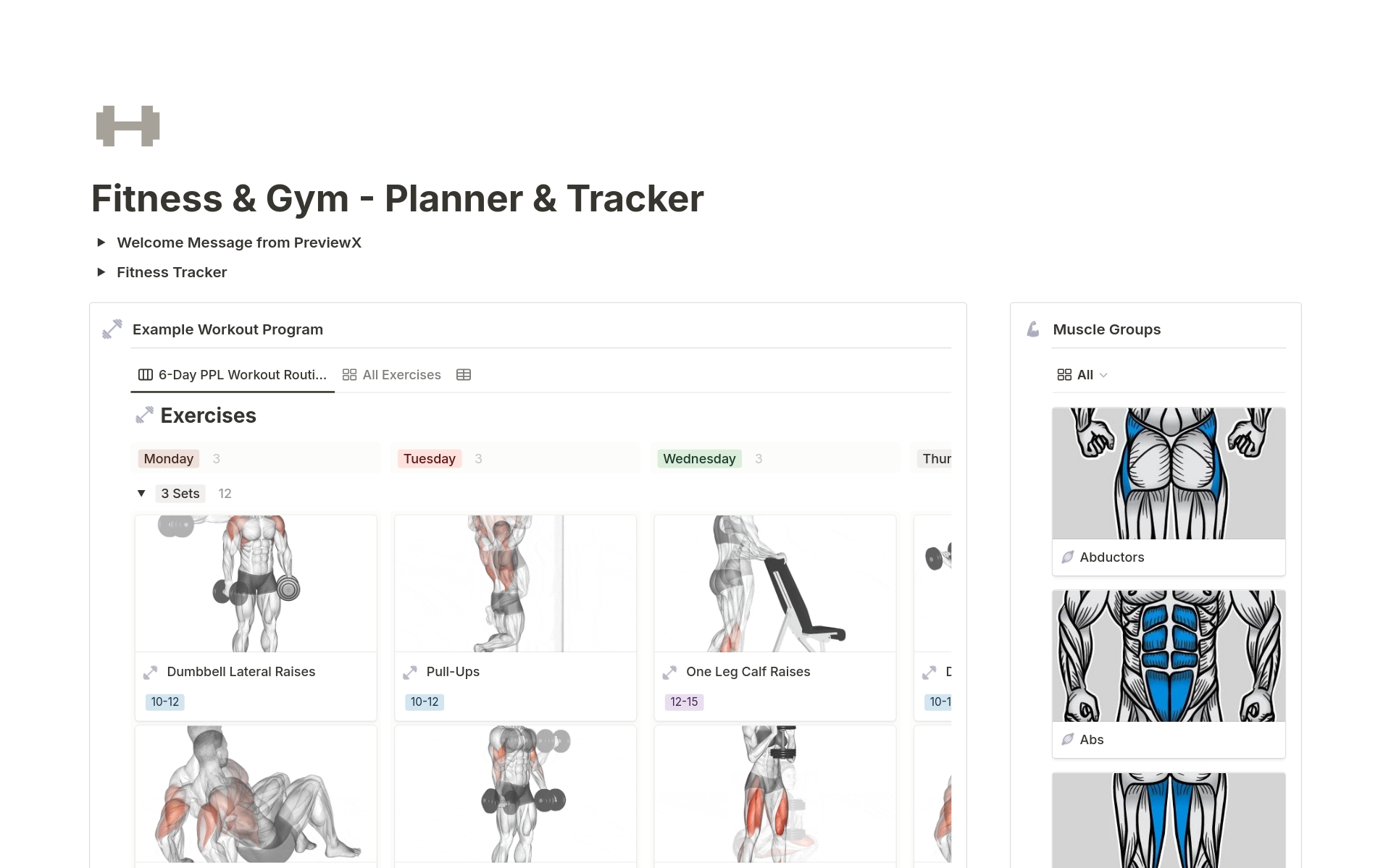 En förhandsgranskning av mallen för Fitness & Gym - Planner & Tracker