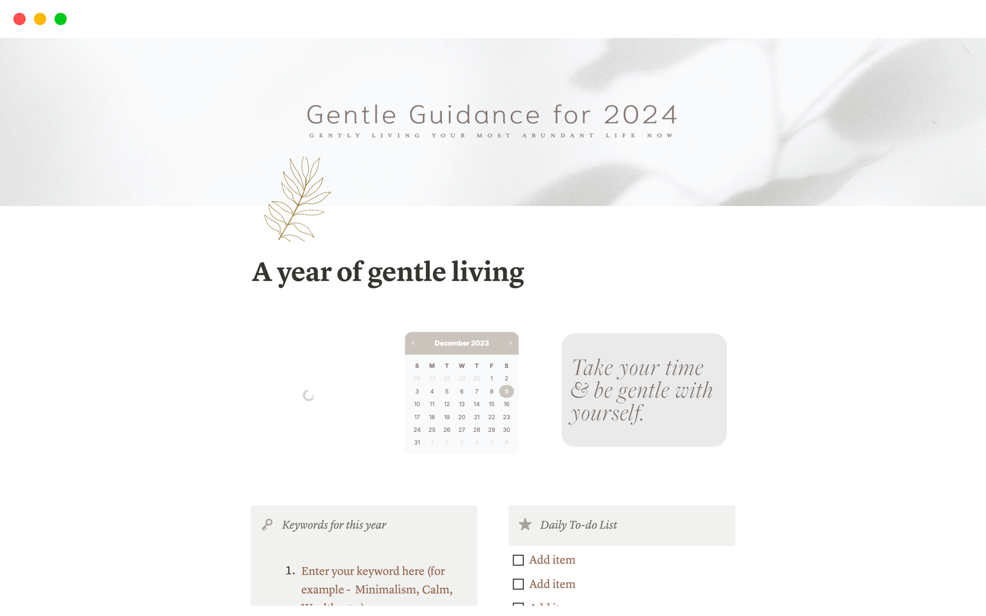 Vista previa de una plantilla para A year of gentle living