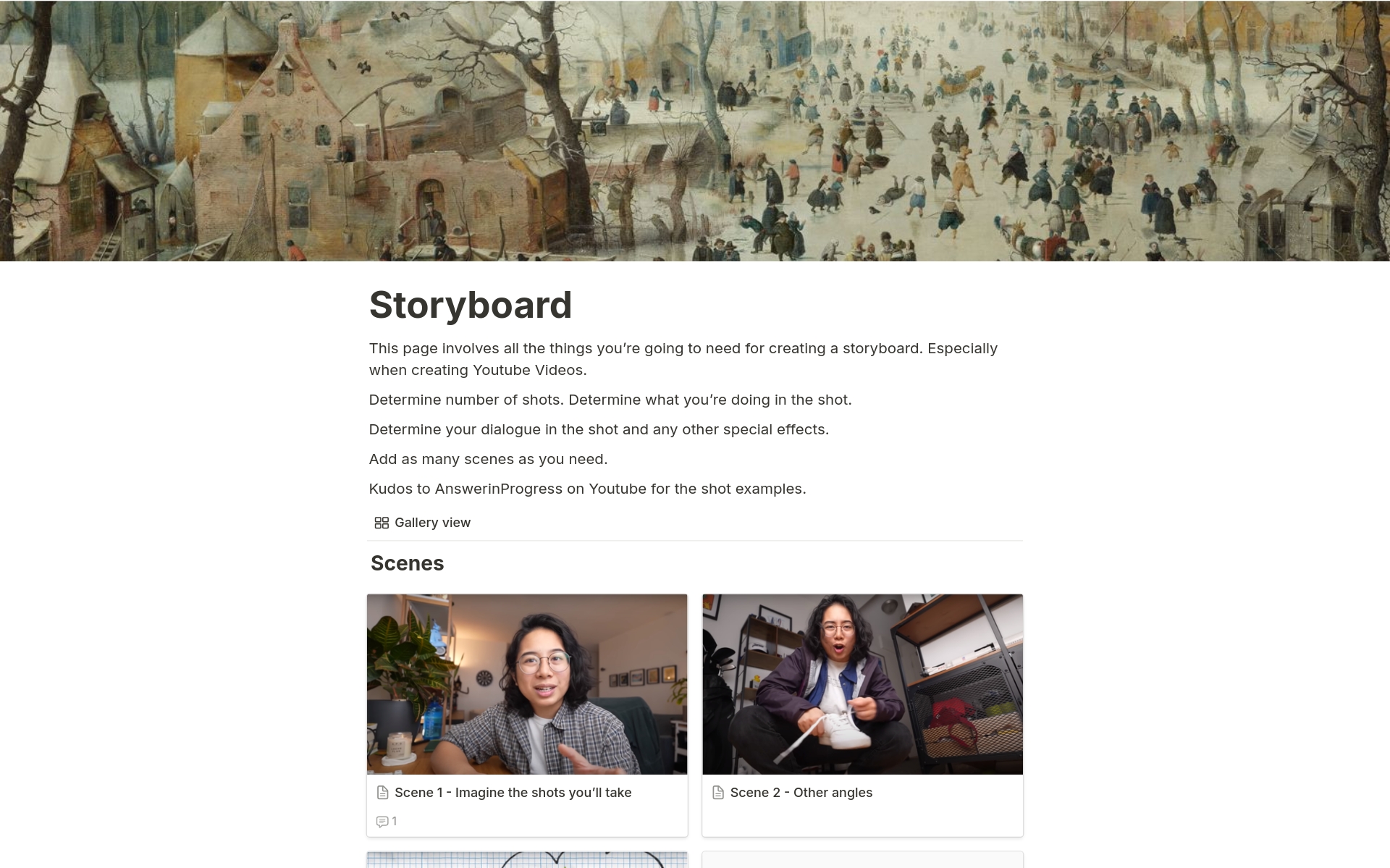 En förhandsgranskning av mallen för Youtube StoryBoard
