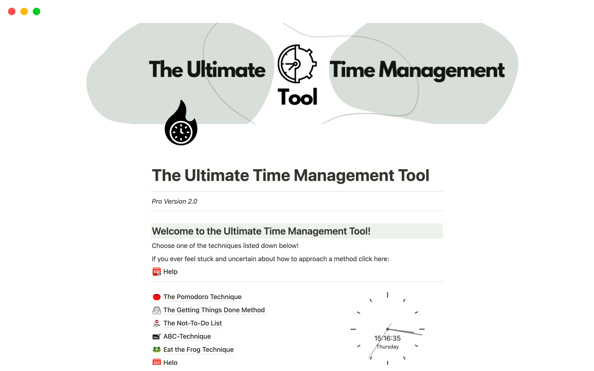 En förhandsgranskning av mallen för The Ultimate Time Management Tool
