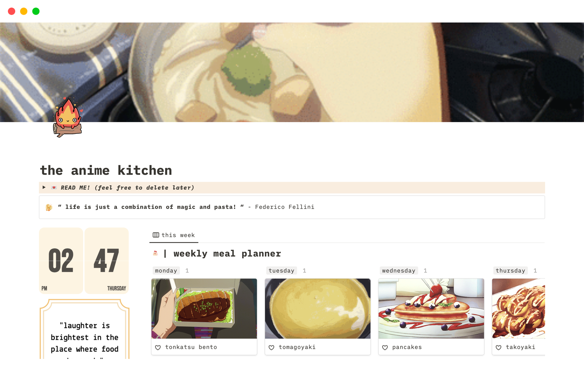 the anime kitchenのテンプレートのプレビュー