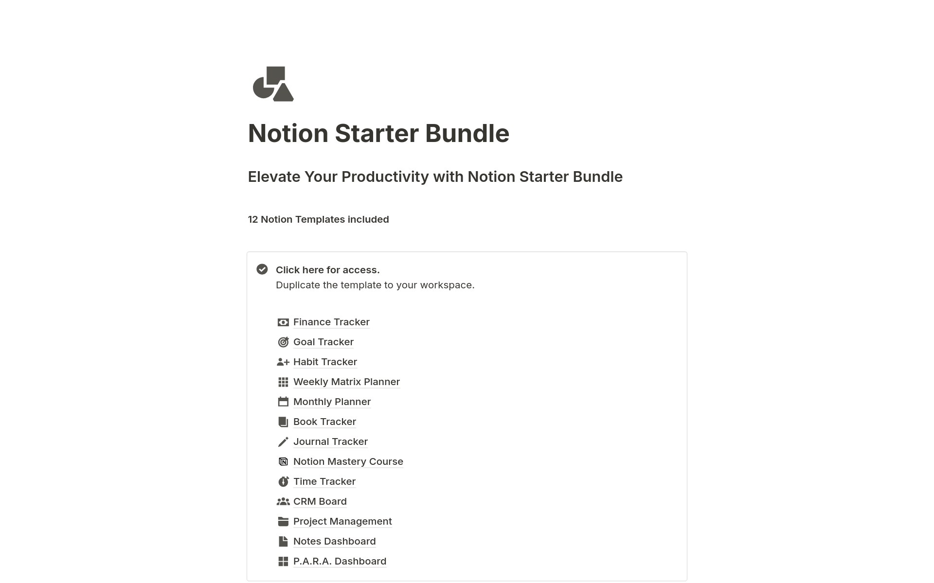 En förhandsgranskning av mallen för Starter Bundle