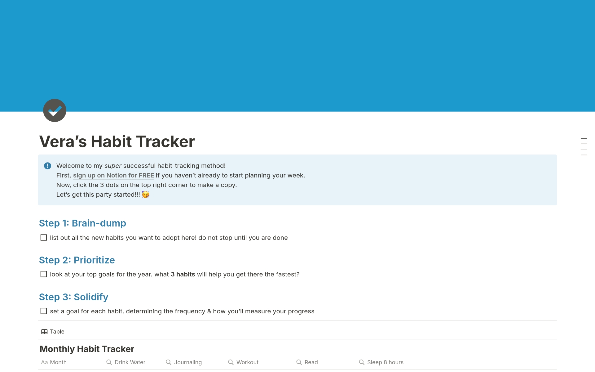 Uma prévia do modelo para Daily Habit Tracker