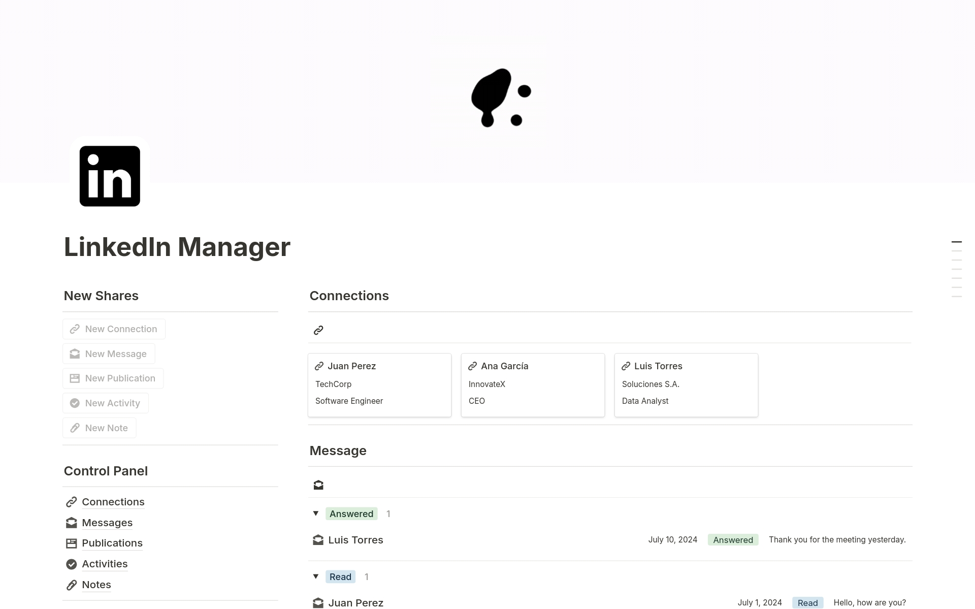 A template preview for LinkedIn Manager