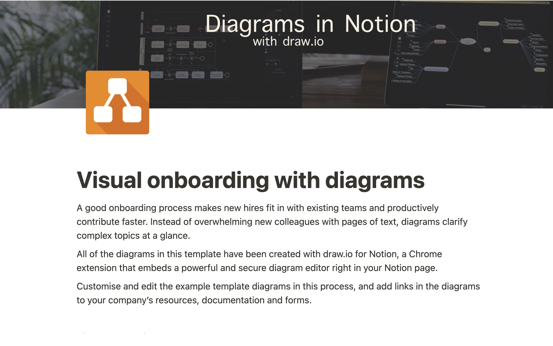 En forhåndsvisning av mal for Visual onboarding with diagrams