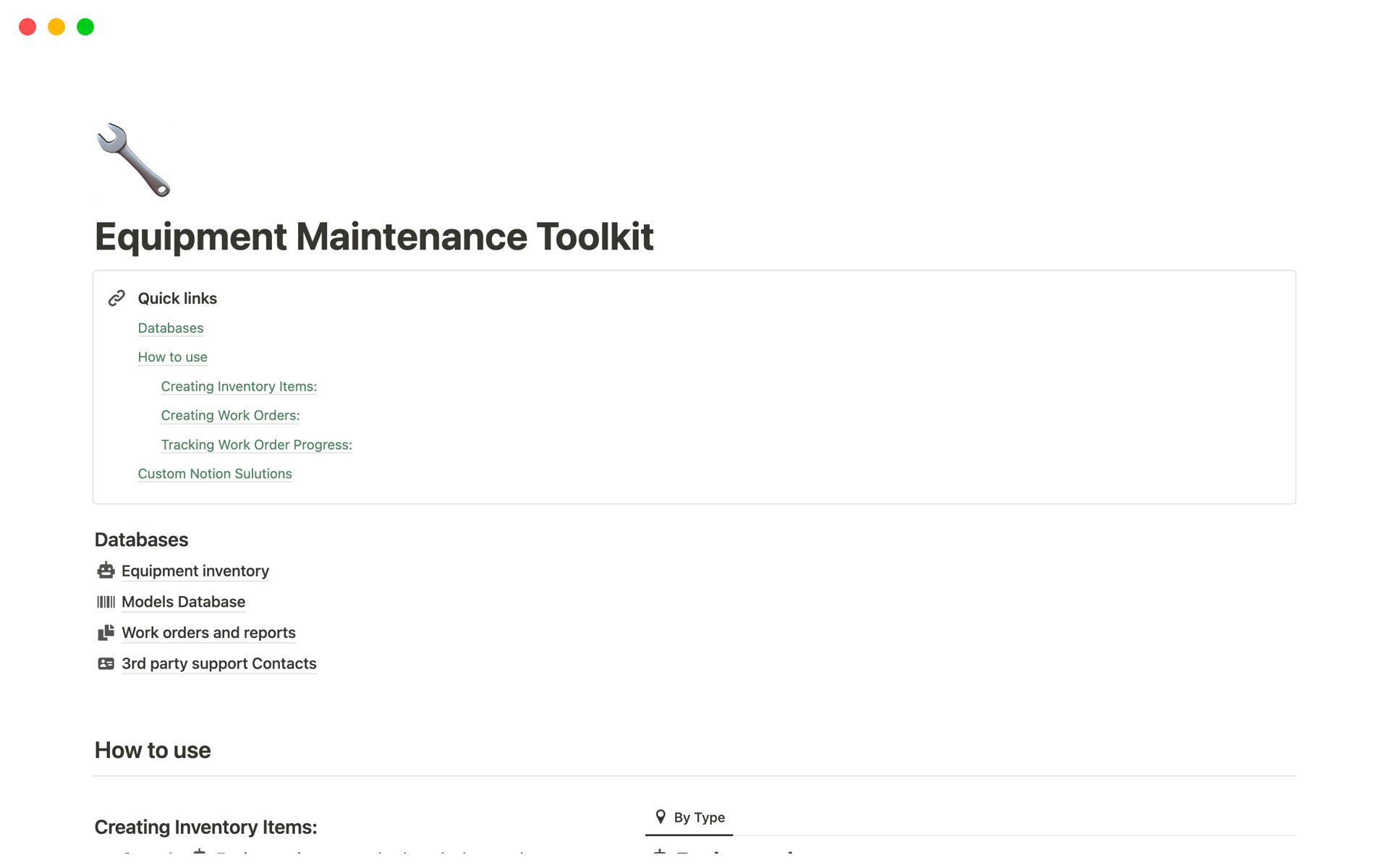 Equipment Maintenance Toolkit | Notion Template