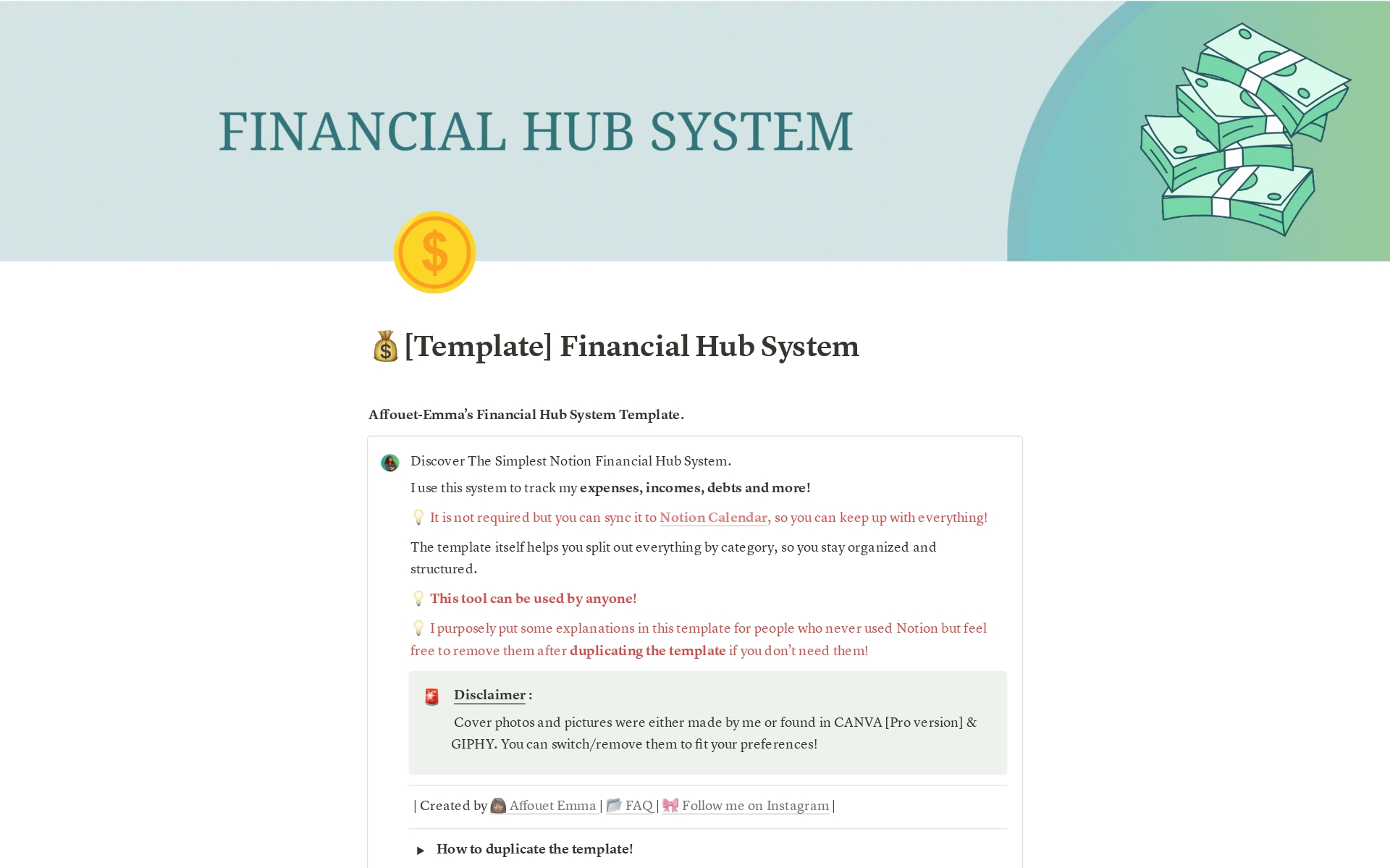 En forhåndsvisning av mal for Financial Hub System