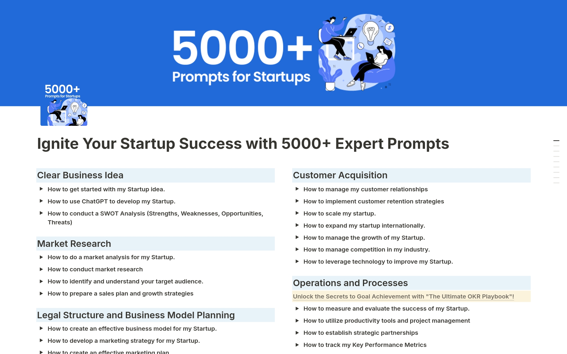 A template preview for 5000+ Prompts for Startups