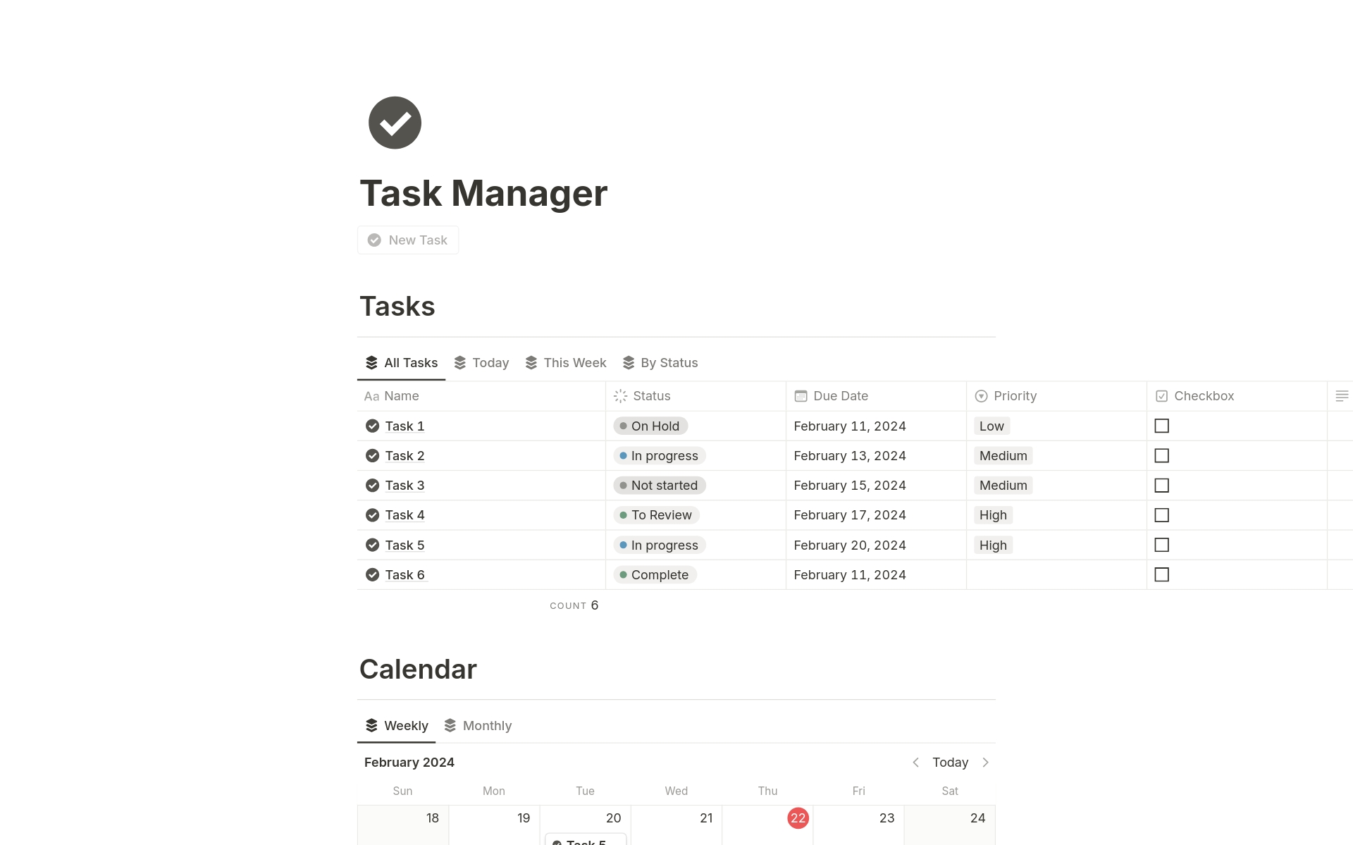 Vista previa de una plantilla para Task Manager 