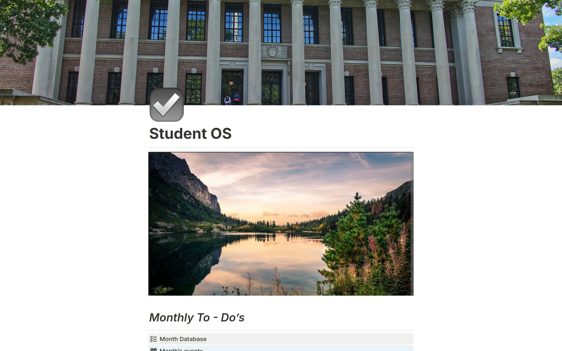 A template preview for Student OS