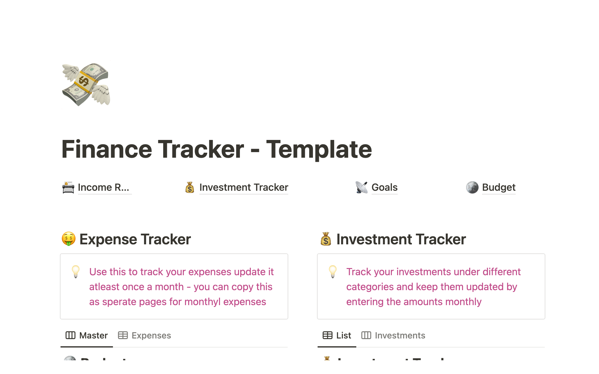 En forhåndsvisning av mal for Finance management tracker