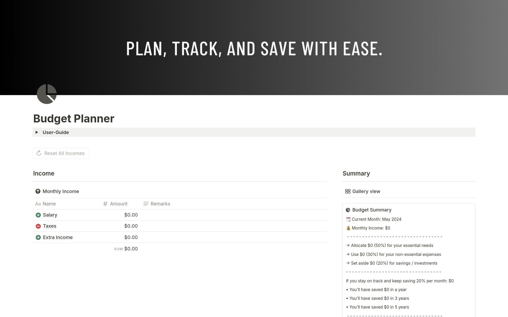 Eine Vorlagenvorschau für Budget Planner (Integrated with iOS Shortcut)