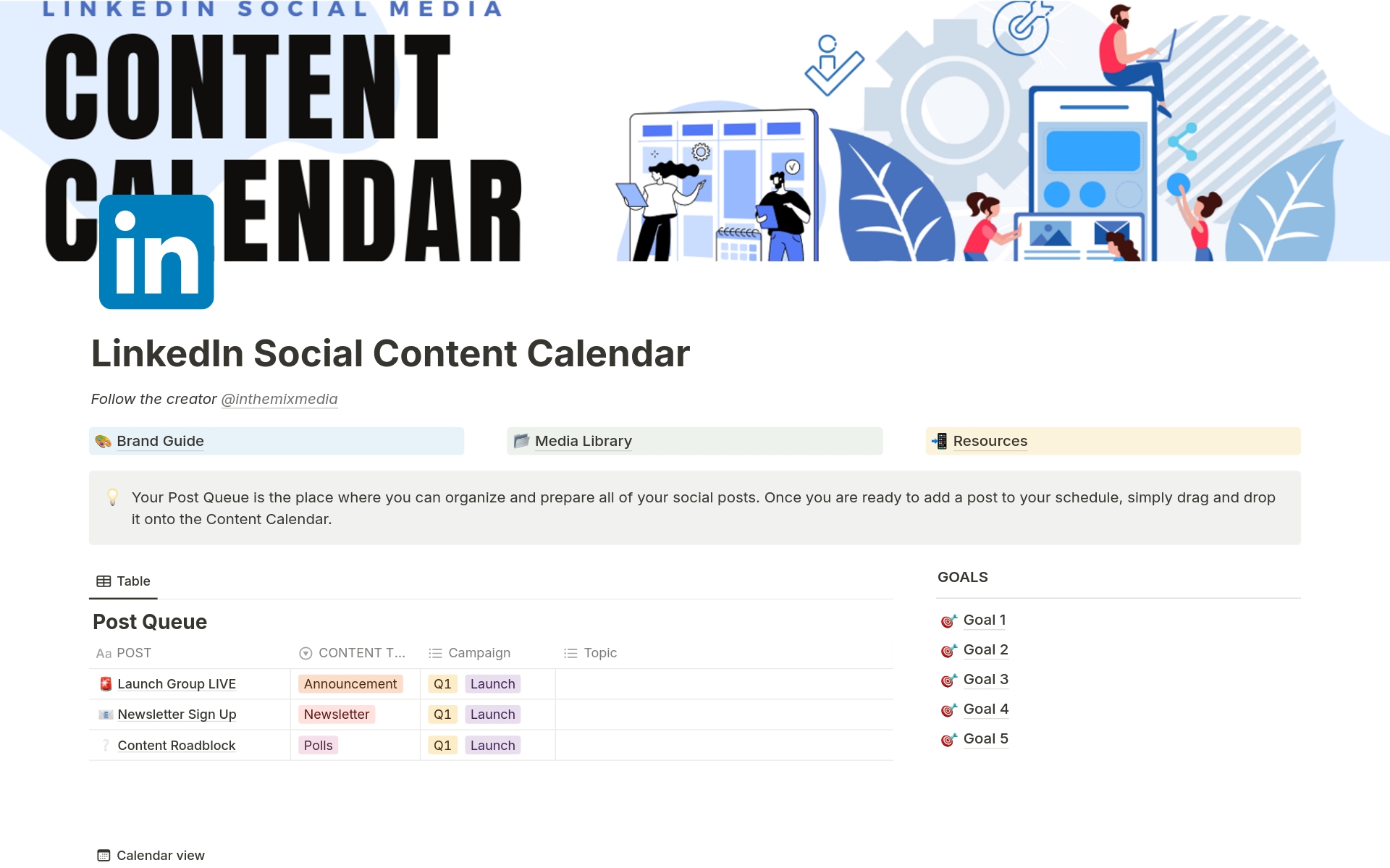 A template preview for LinkedIn Social Media Content Calender