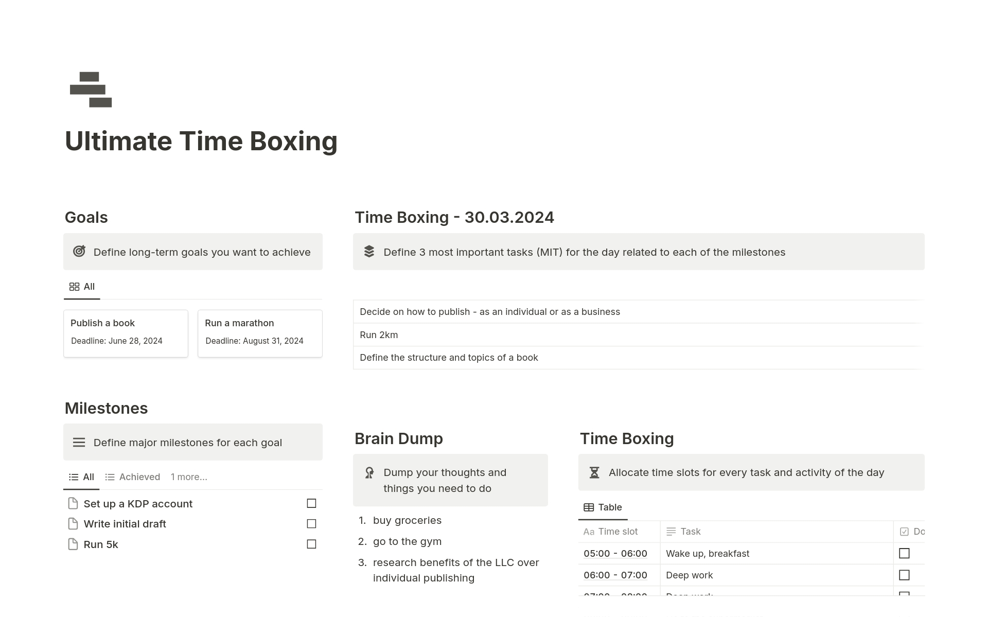 Vista previa de plantilla para Ultimate Time Boxing