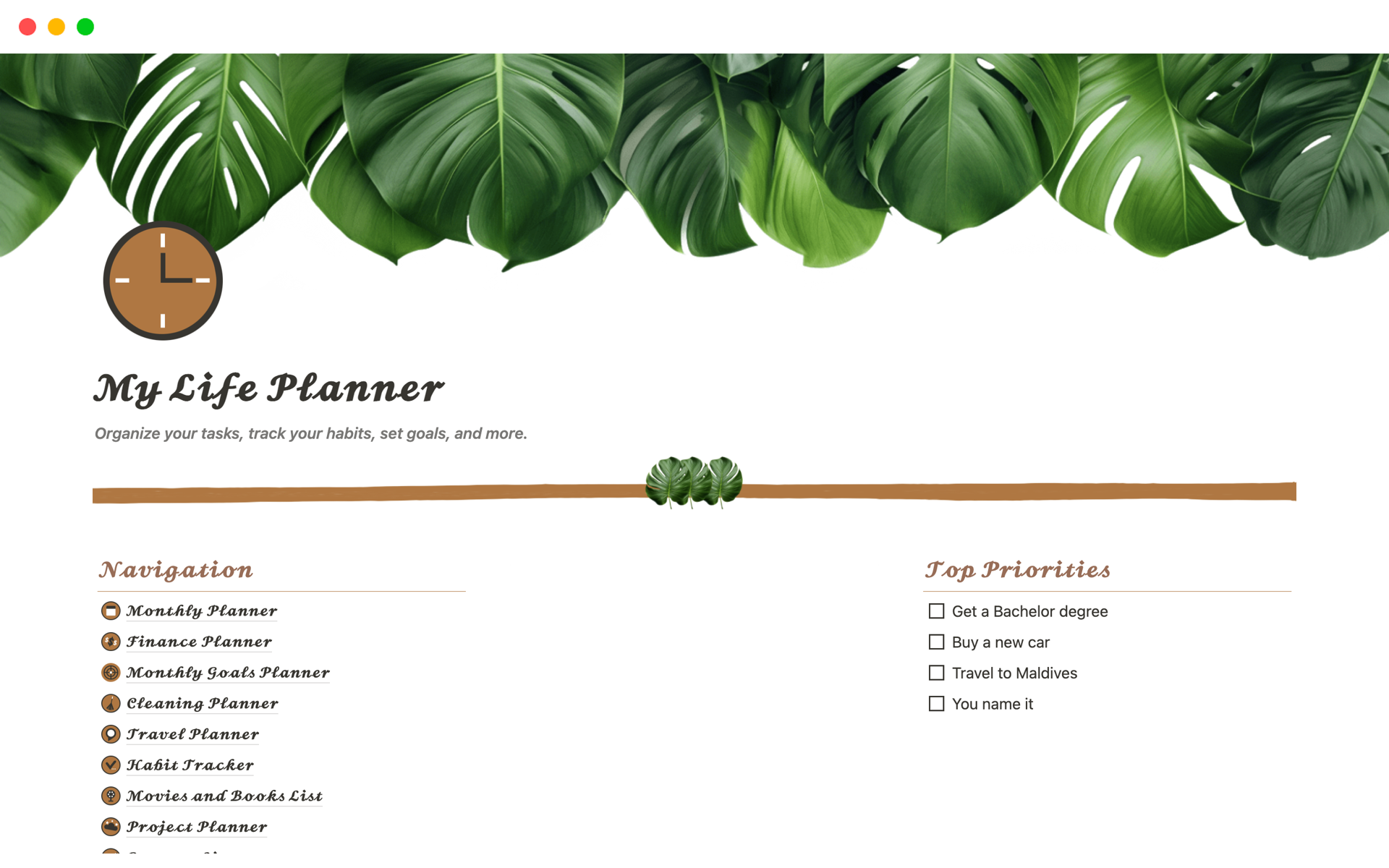 A template preview for My life Planner
