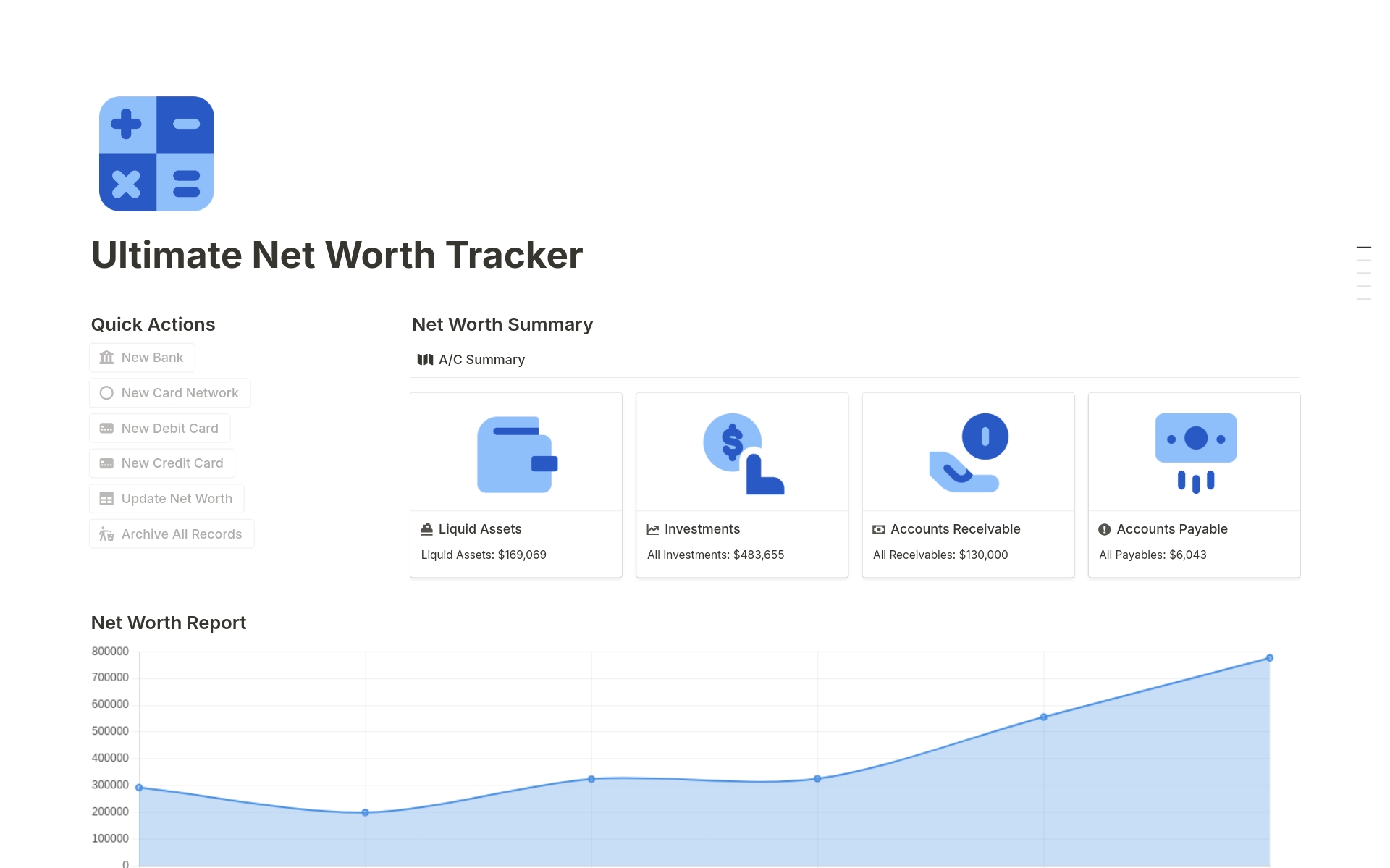 Vista previa de una plantilla para Ultimate Net Worth Tracker