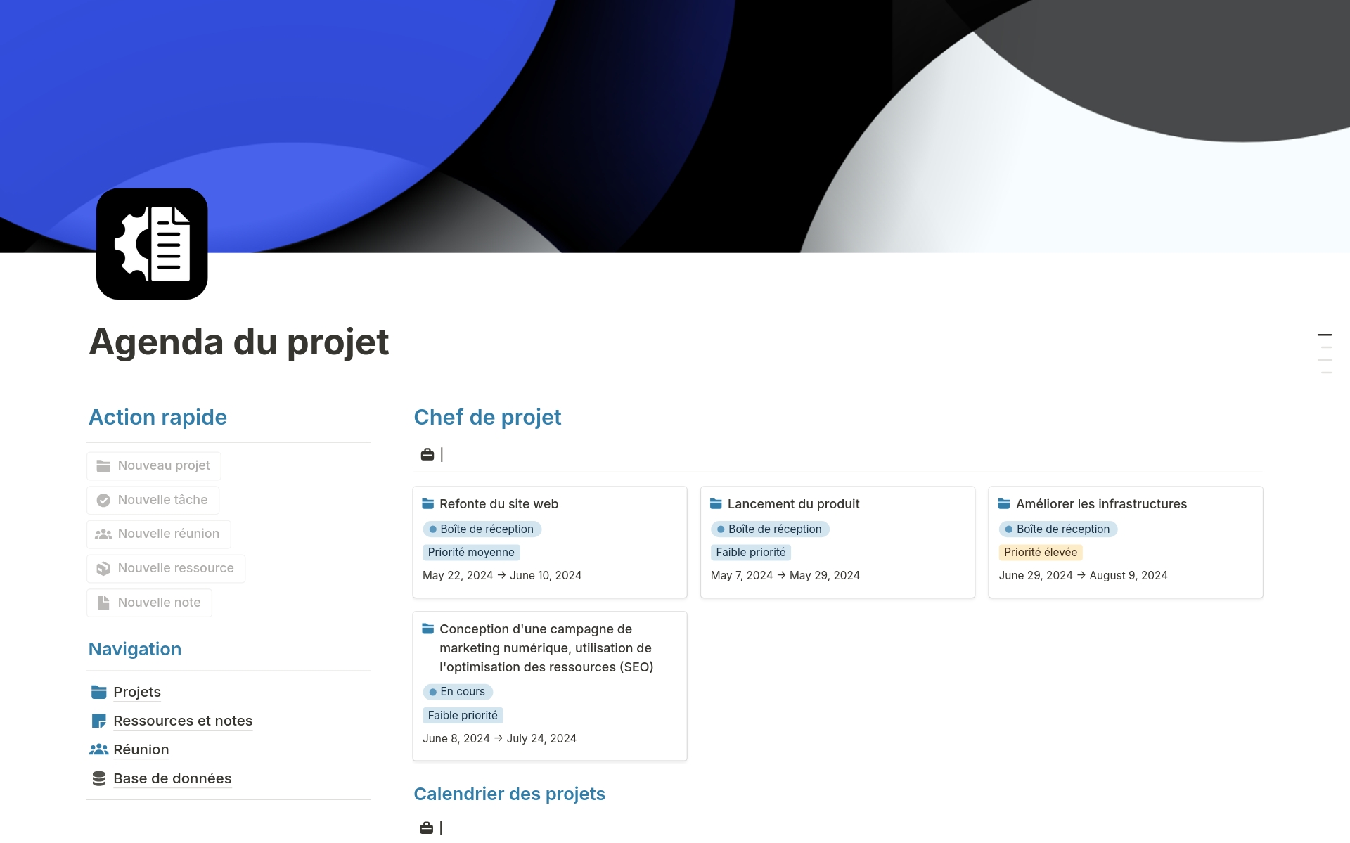A template preview for Agenda du projet