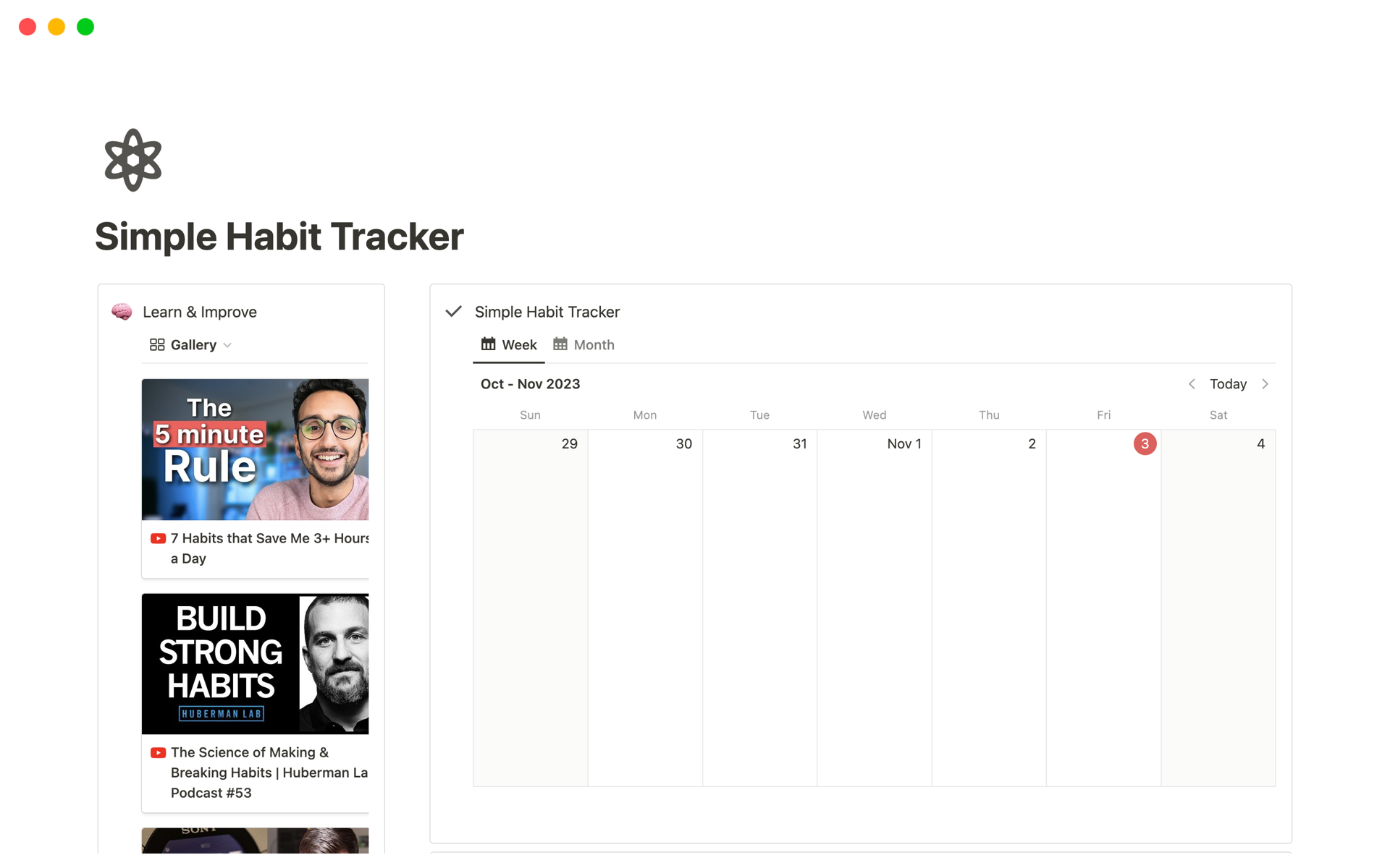 Simple Habit Trackerのテンプレートのプレビュー