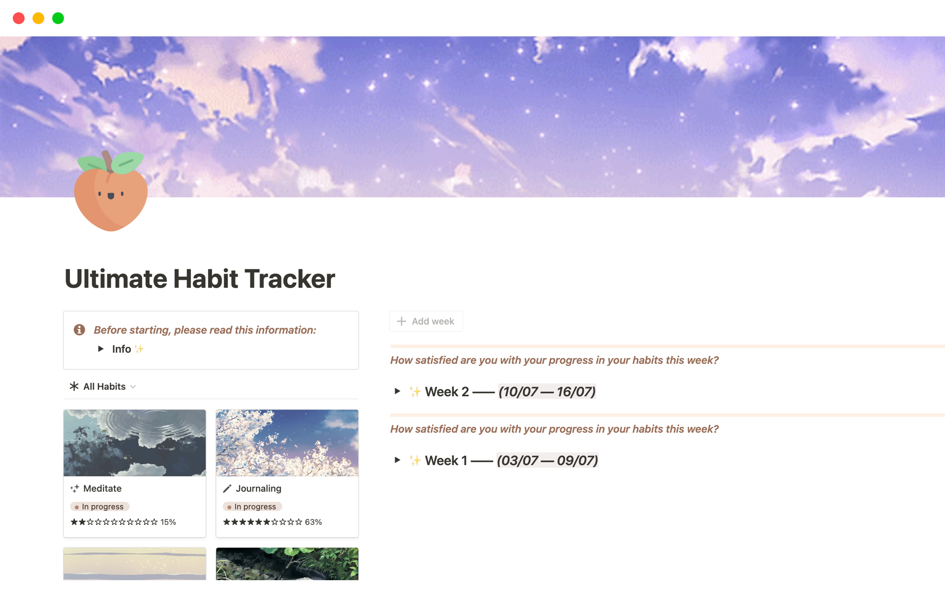 En forhåndsvisning av mal for Ultimate Habit Tracker