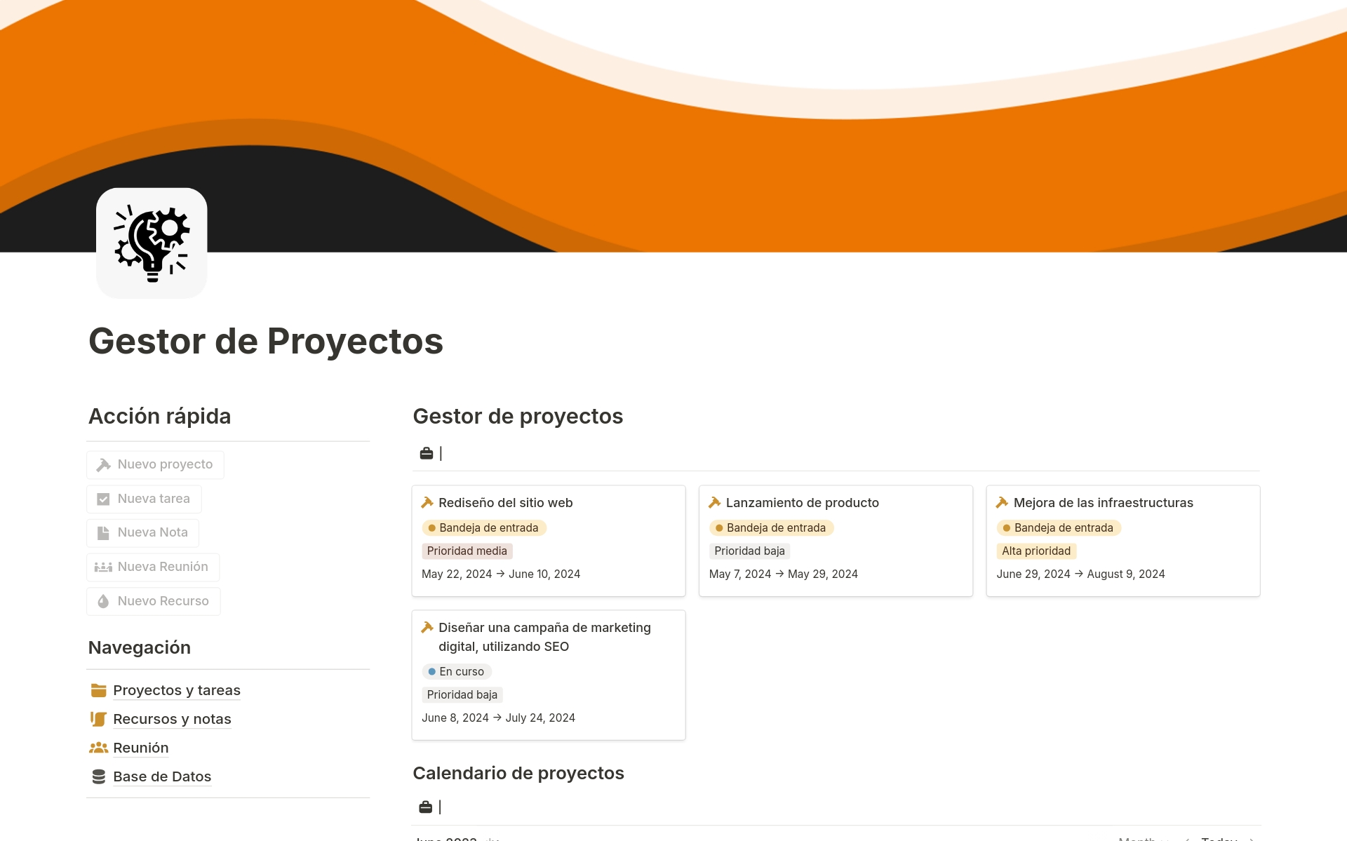 Eine Vorlagenvorschau für Gestor de Proyectos 