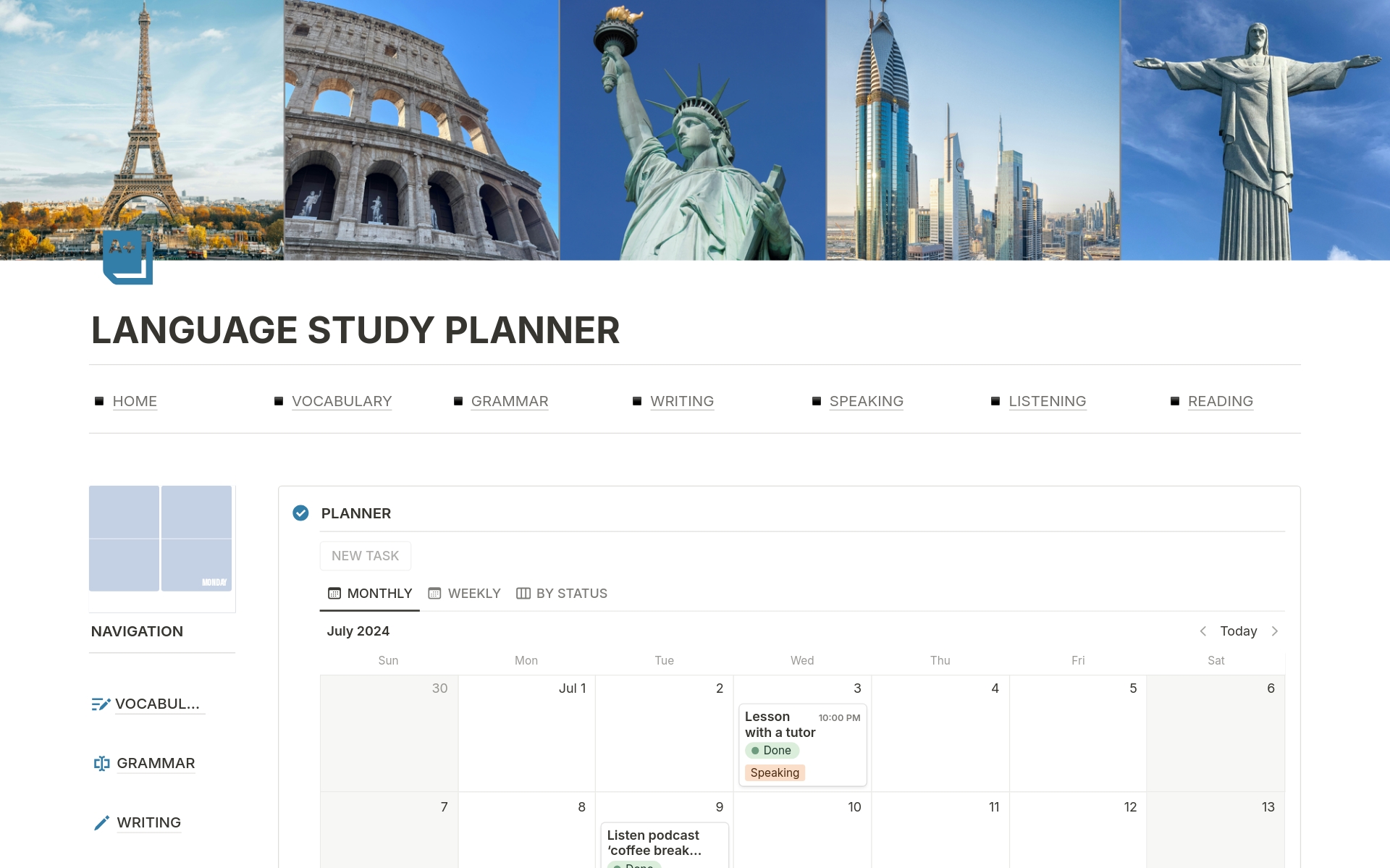 A template preview for Language Study Planner