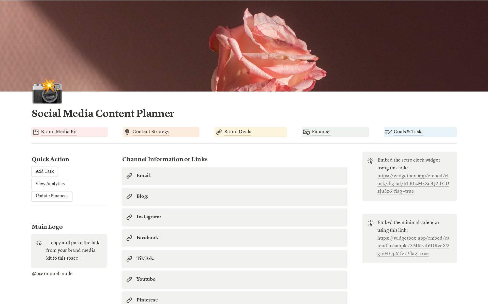 Vista previa de plantilla para Social Media Content Creator Planner
