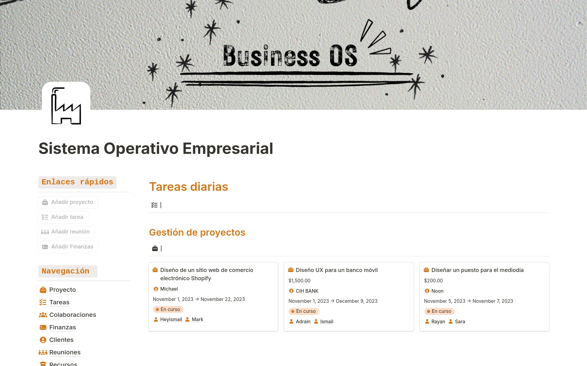 En förhandsgranskning av mallen för Sistema Operativo Empresarial 