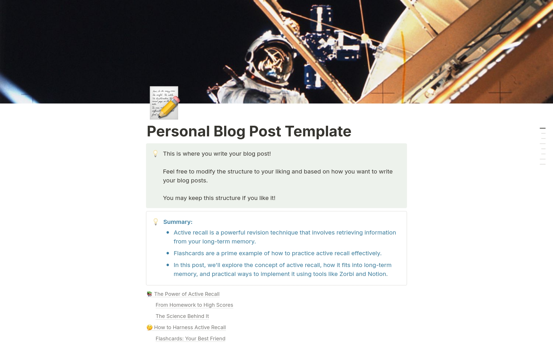 Eine Vorlagenvorschau für Personal Blog Post