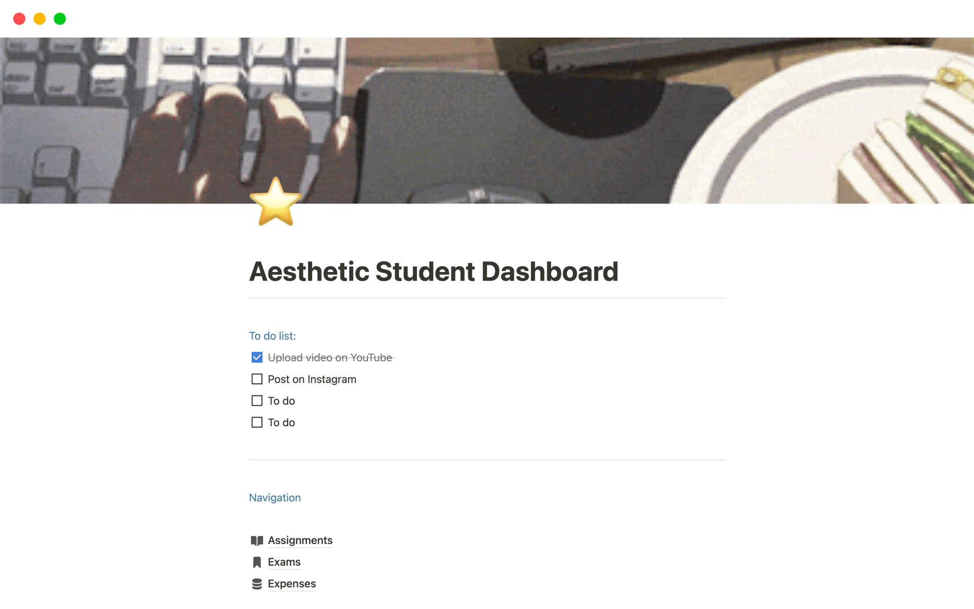 Mallin esikatselu nimelle Aesthetic Student Dashboard 