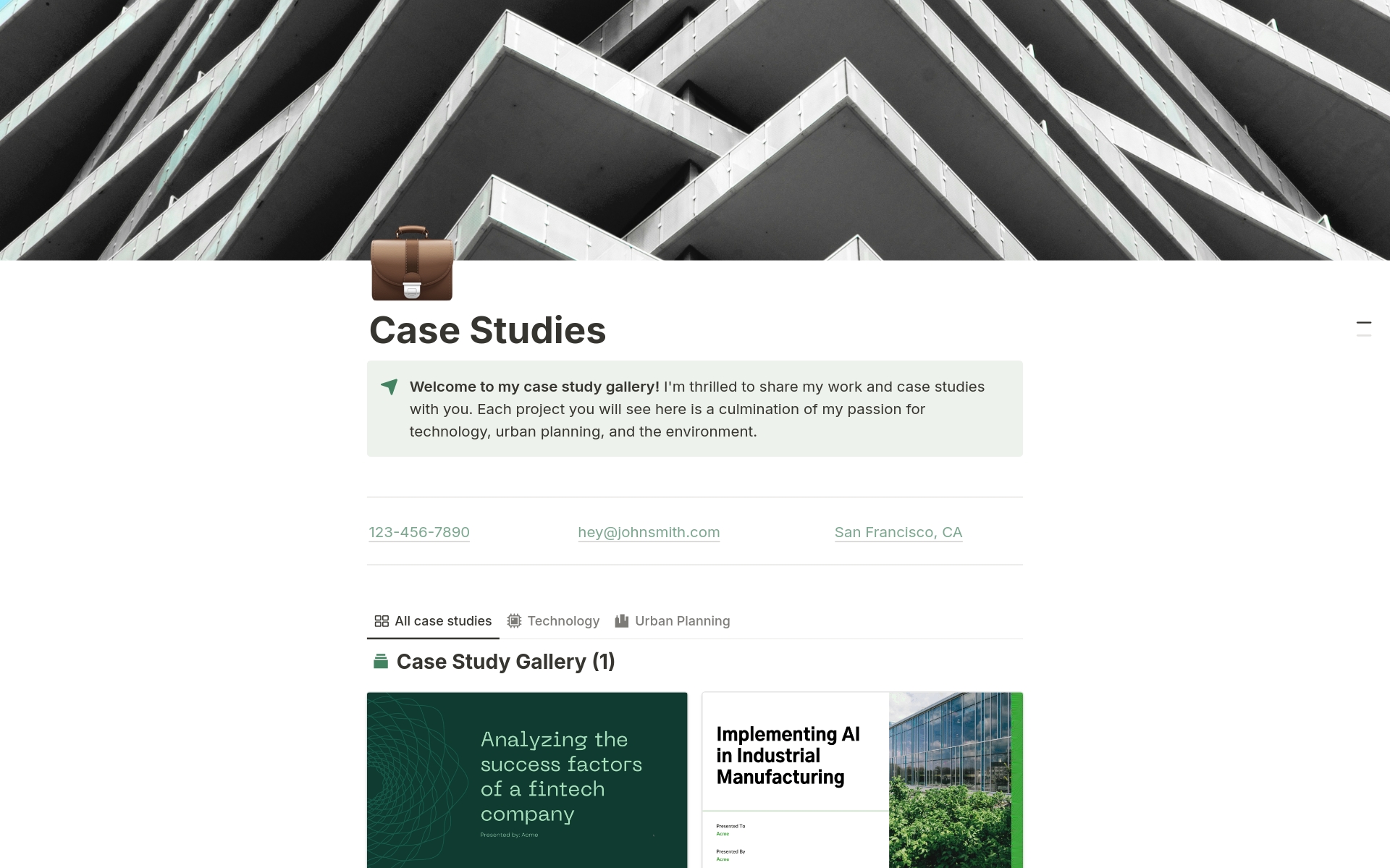 A template preview for Case Studies