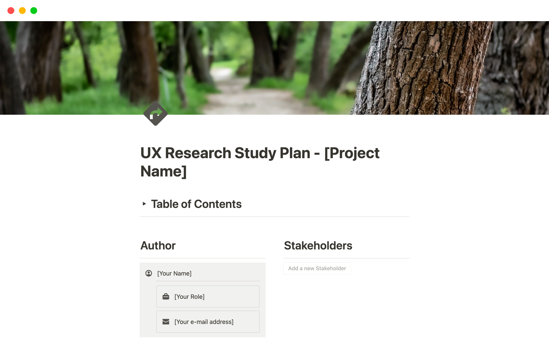 UX Research Study Planのテンプレートのプレビュー