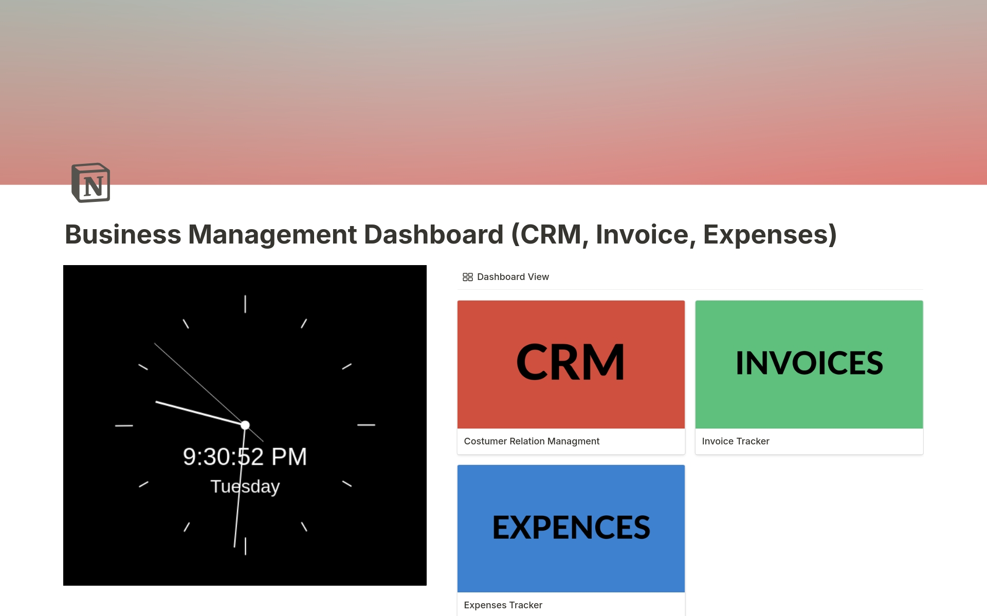 A template preview for Business Management (CRM, Invoice, Expense)