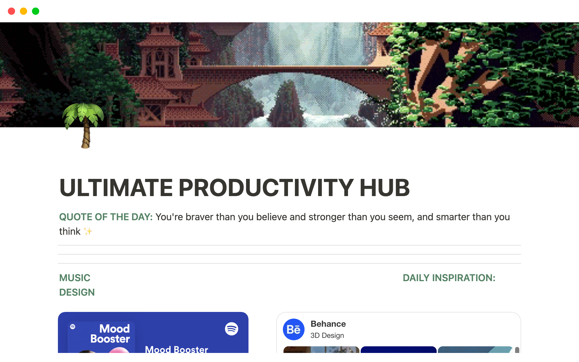 En forhåndsvisning av mal for Ultimate Productivity Hub