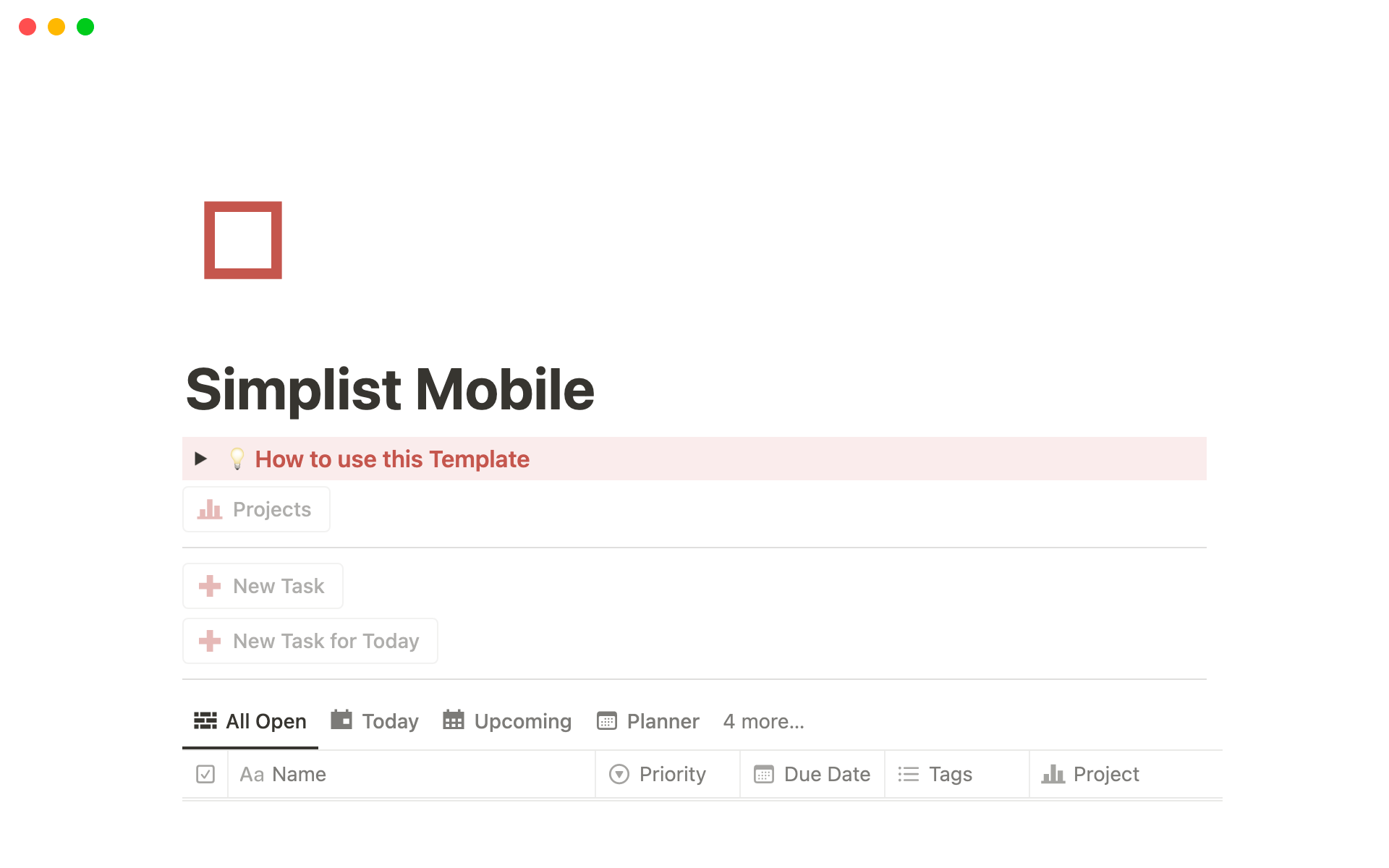 Uma prévia do modelo para Simplist Mobile - Task Management Optimized for Mobiles