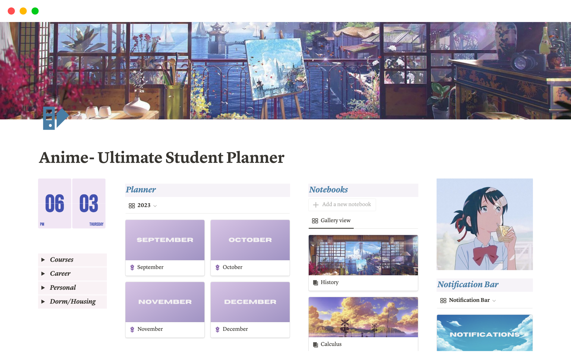 En forhåndsvisning av mal for Ultimate Student Dashboard - Anime