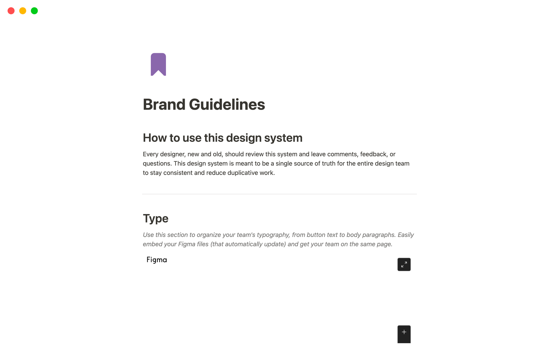 En forhåndsvisning av mal for Brand Guidelines