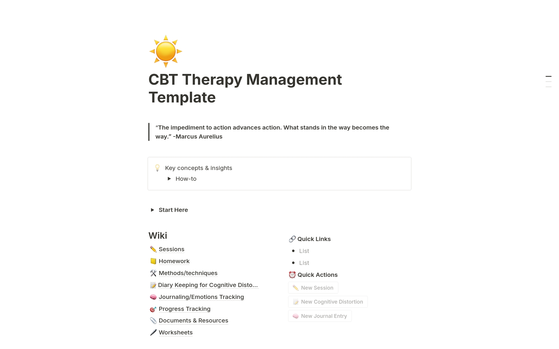 En forhåndsvisning av mal for CBT Therapy Management