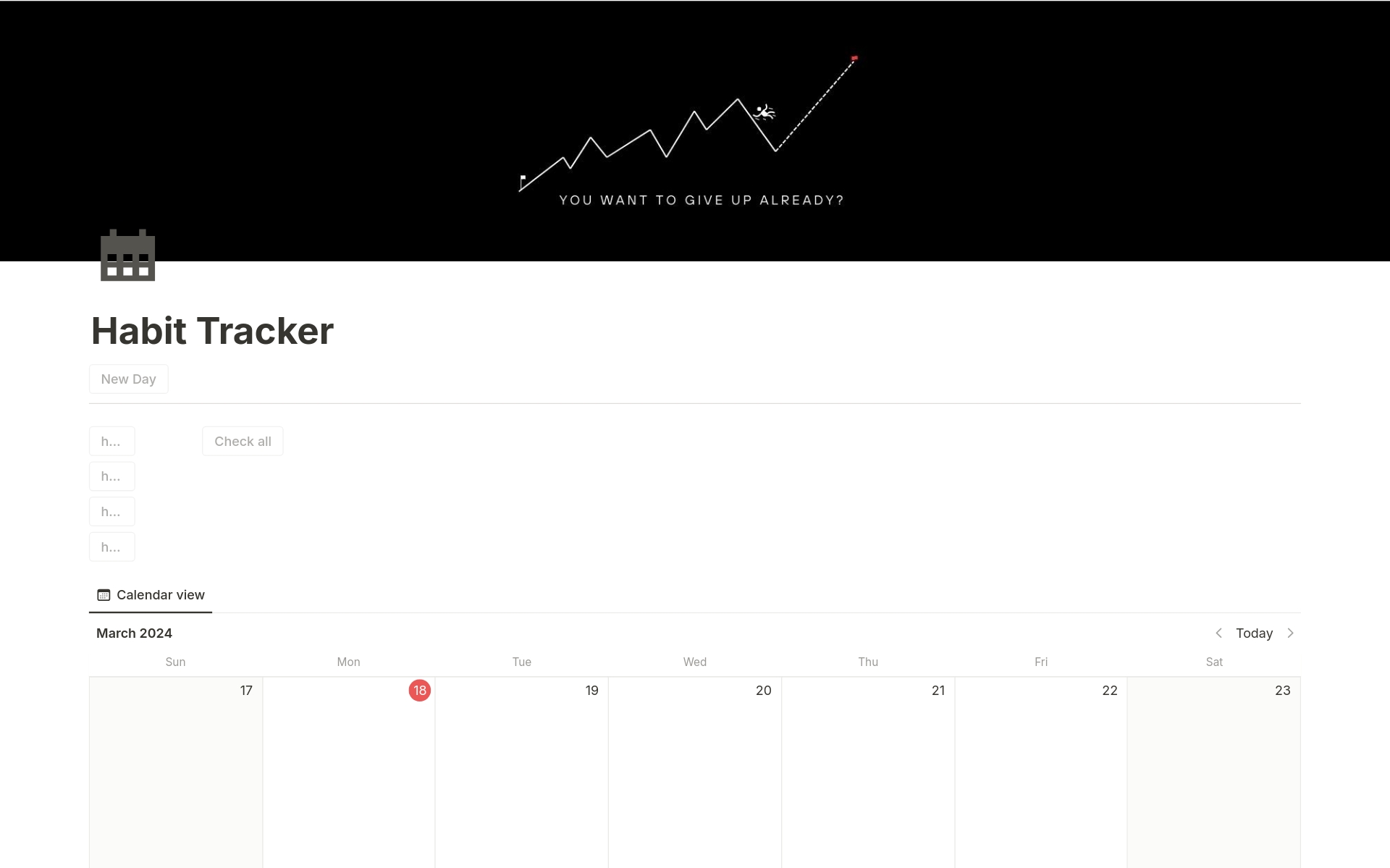 This Habit Tracker template in Notion allows you to monitor and track your daily habits. Here are the key features:
