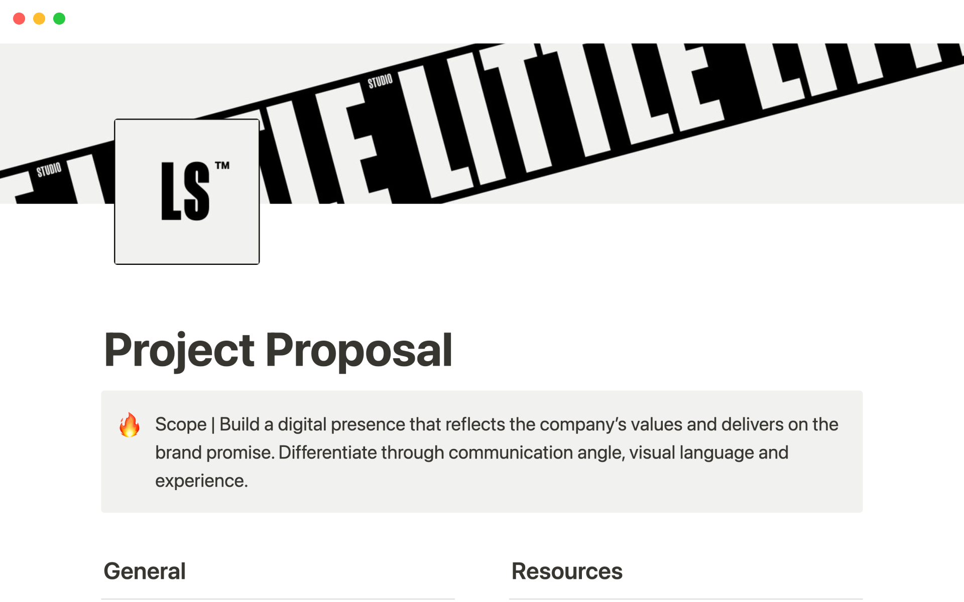 En forhåndsvisning av mal for Project proposal