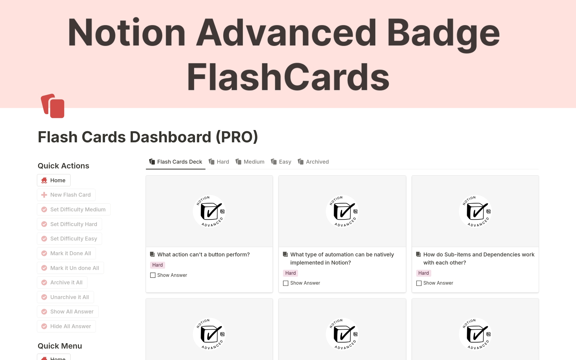 Unleash Your Notion Mastery: The Ultimate Notion Advanced Badge Flash Cards Pro Notion Template.
Ready to dominate the Notion Advanced Badge exam and unlock the full power of this versatile platform? Look no further than the "Notion Advanced Badge Flash Cards Pro" template