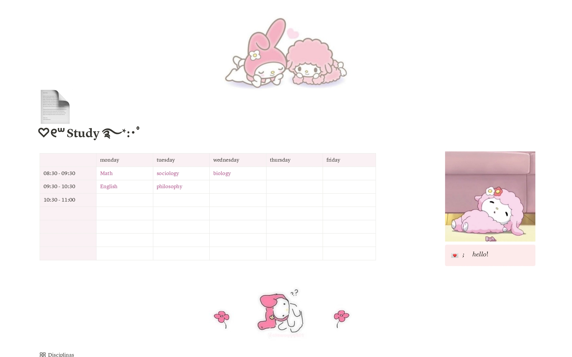 A template preview for Student Dashboard (My Melody-Themed)