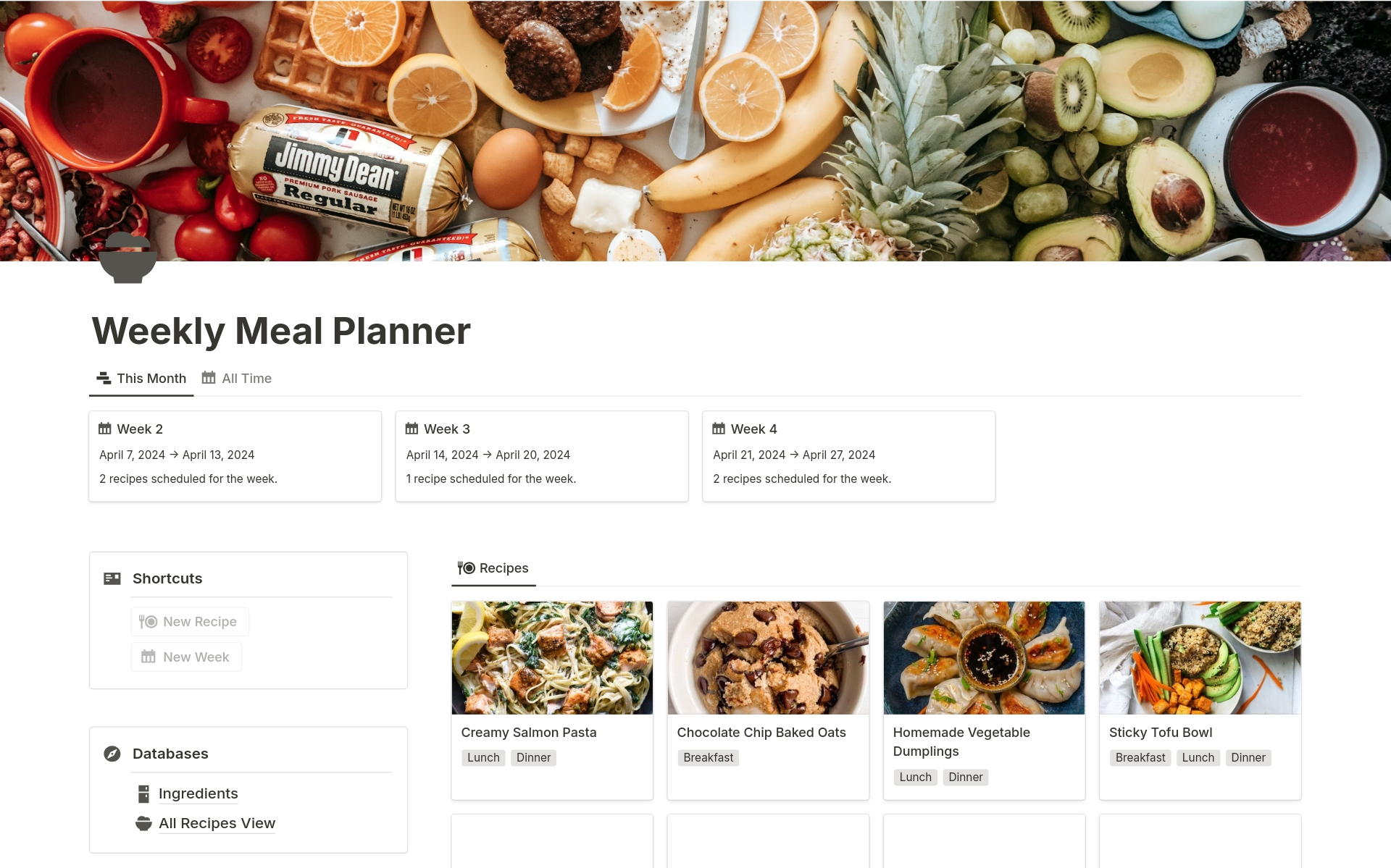 A template preview for Weekly Meal Planner 1.0