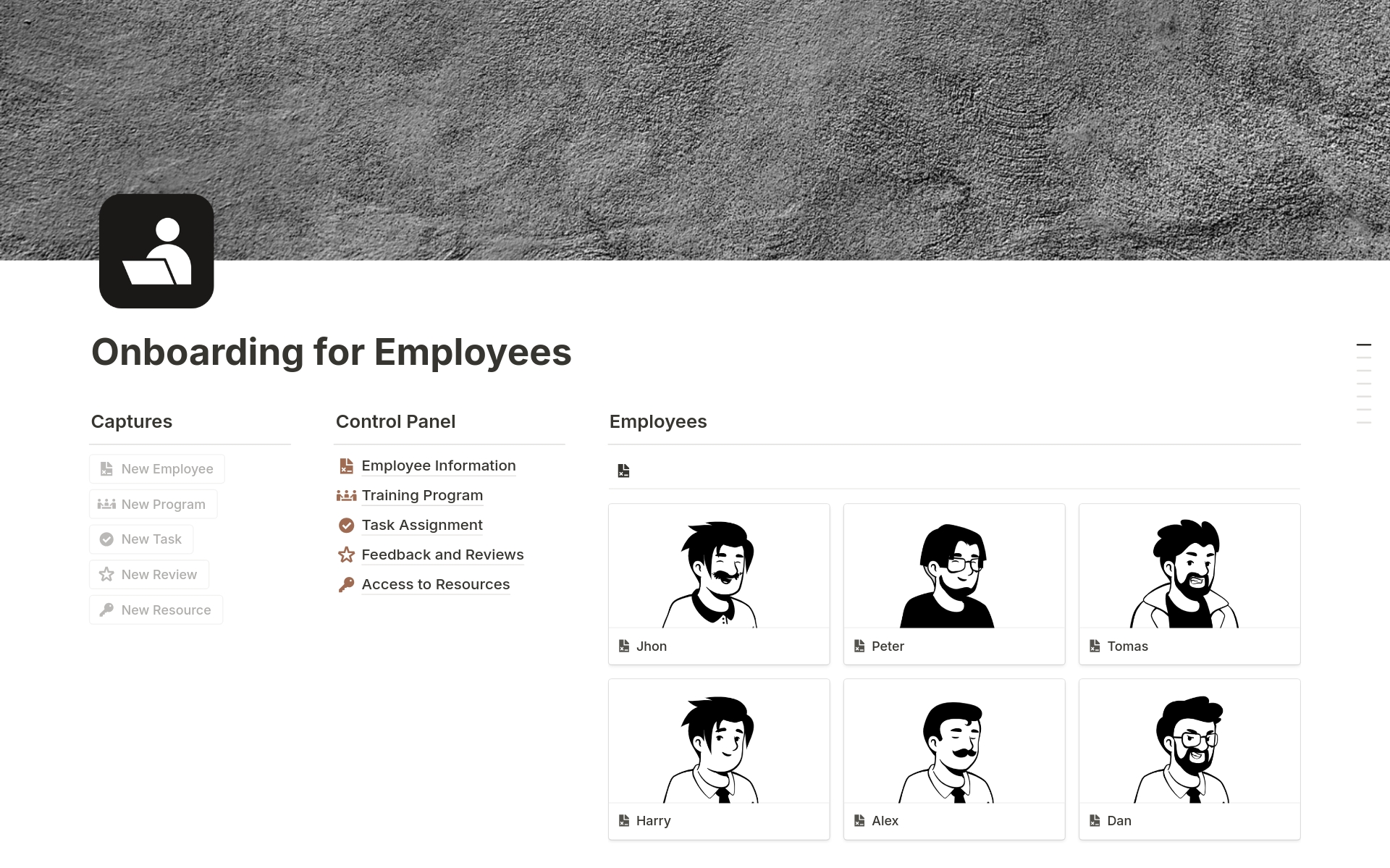 A template preview for Onboarding for Employees 