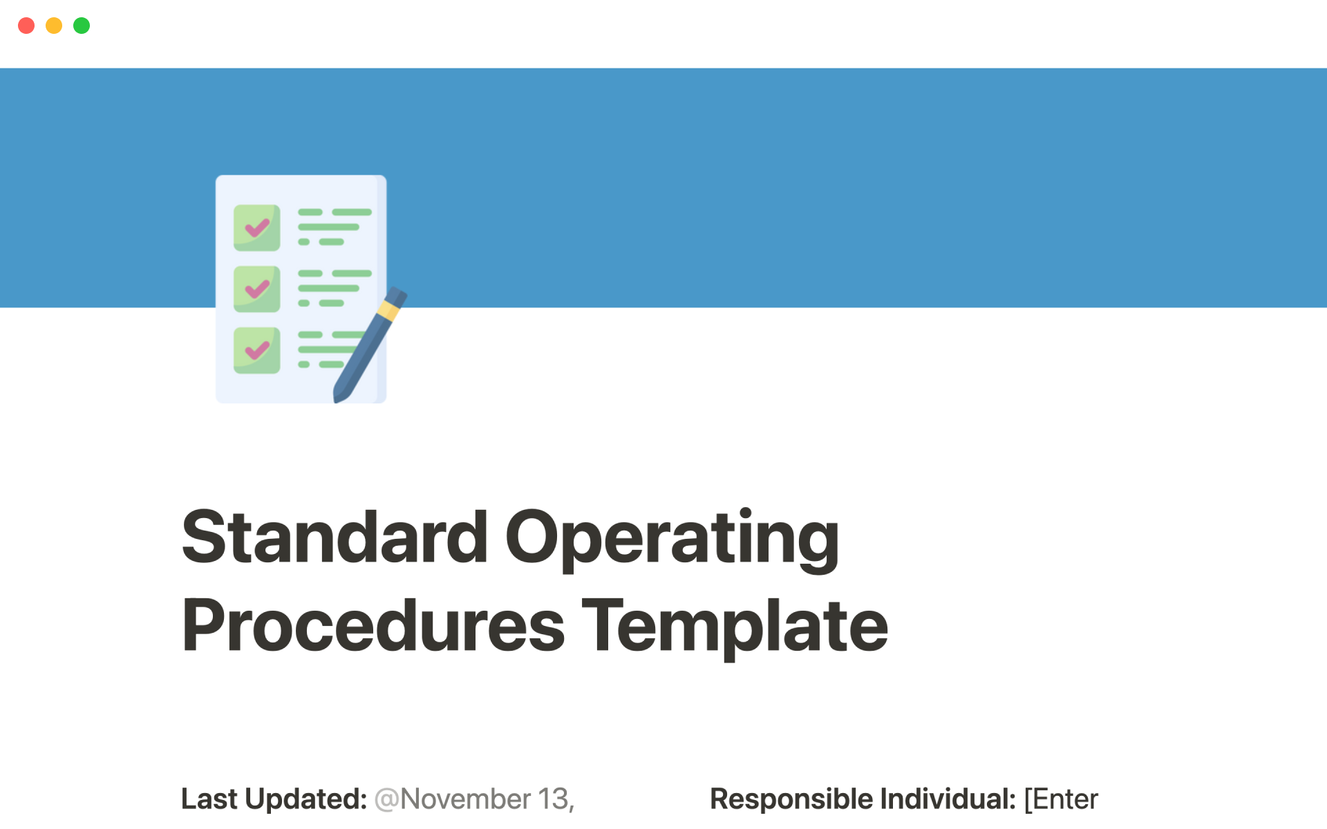 Vista previa de una plantilla para Standard operating procedure (SOP)