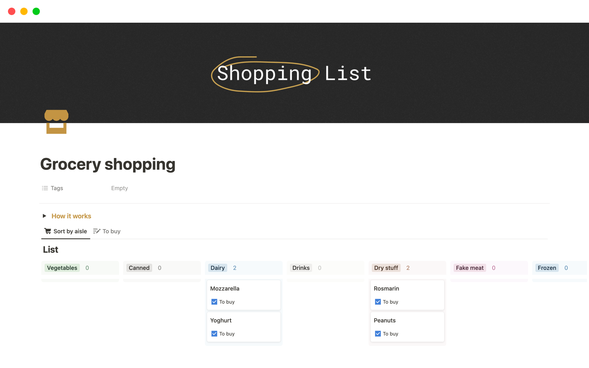 Shopping list where items get automatically organized by isle so that navigating the supermarket becomes more efficient