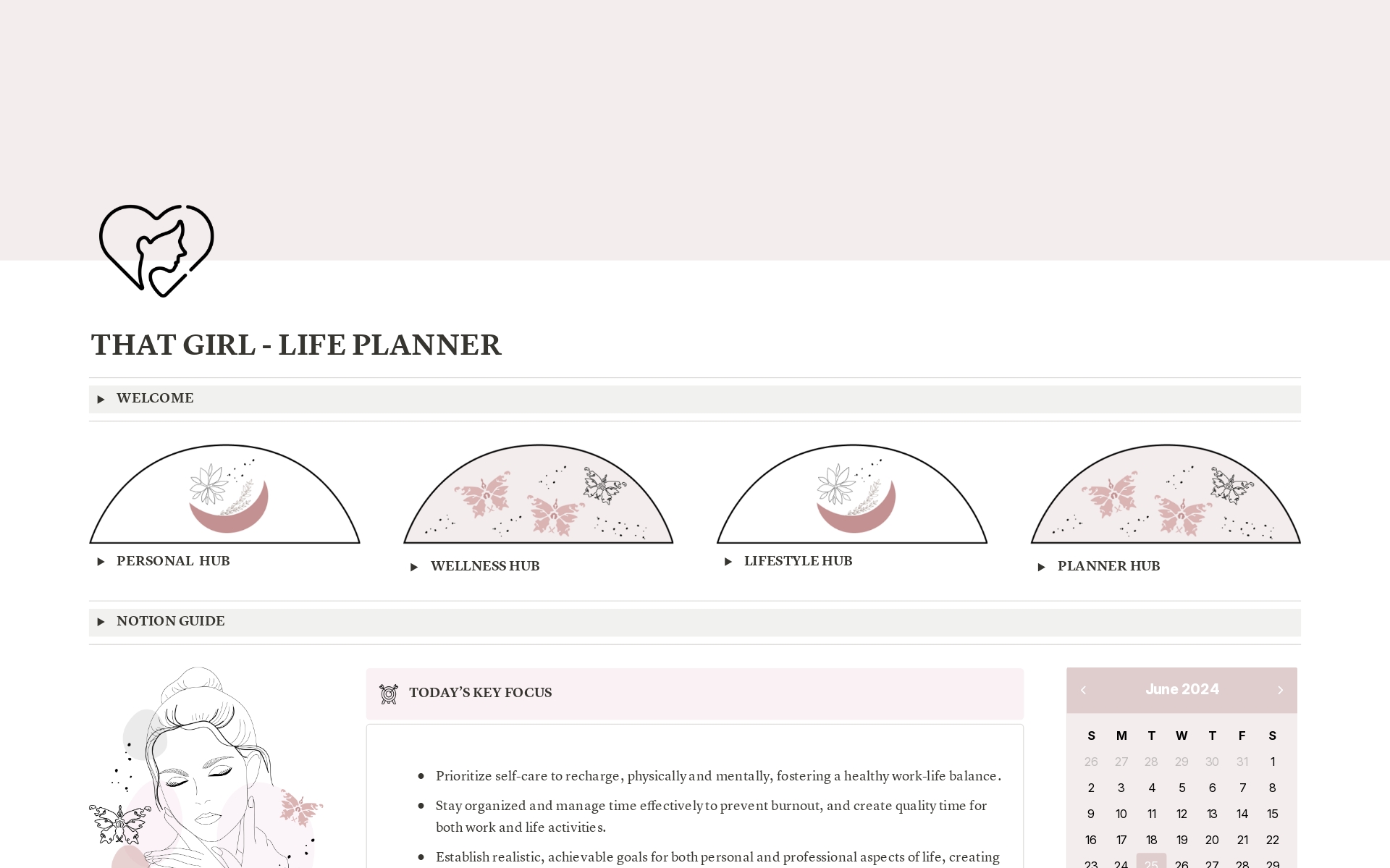 Introducing our That Girl Life Planner in Pink & Mocha, a minimalist aesthetic Notion template that sets a new standard for organization with elegance.