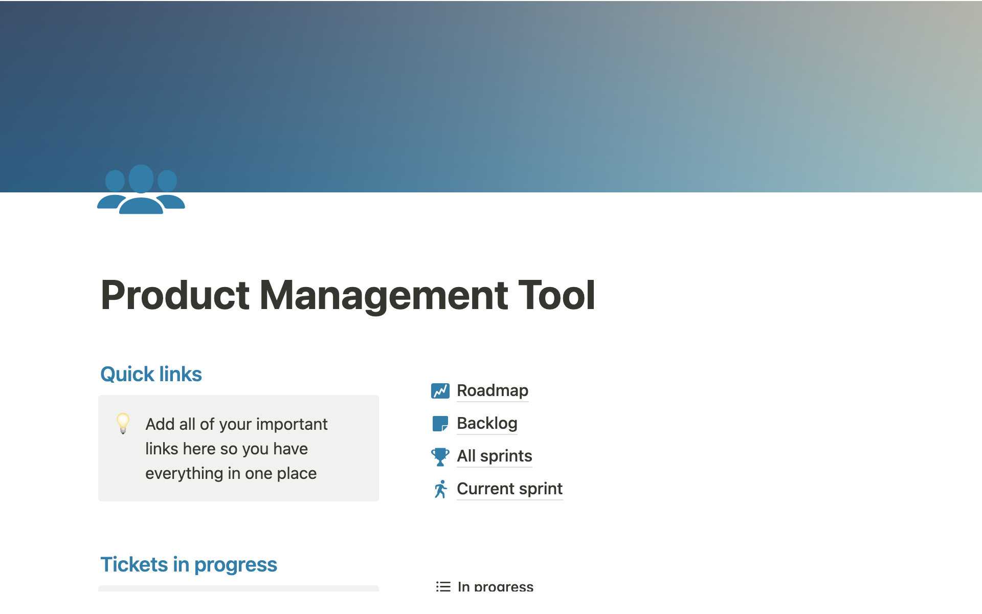 En förhandsgranskning av mallen för Product Management Tool