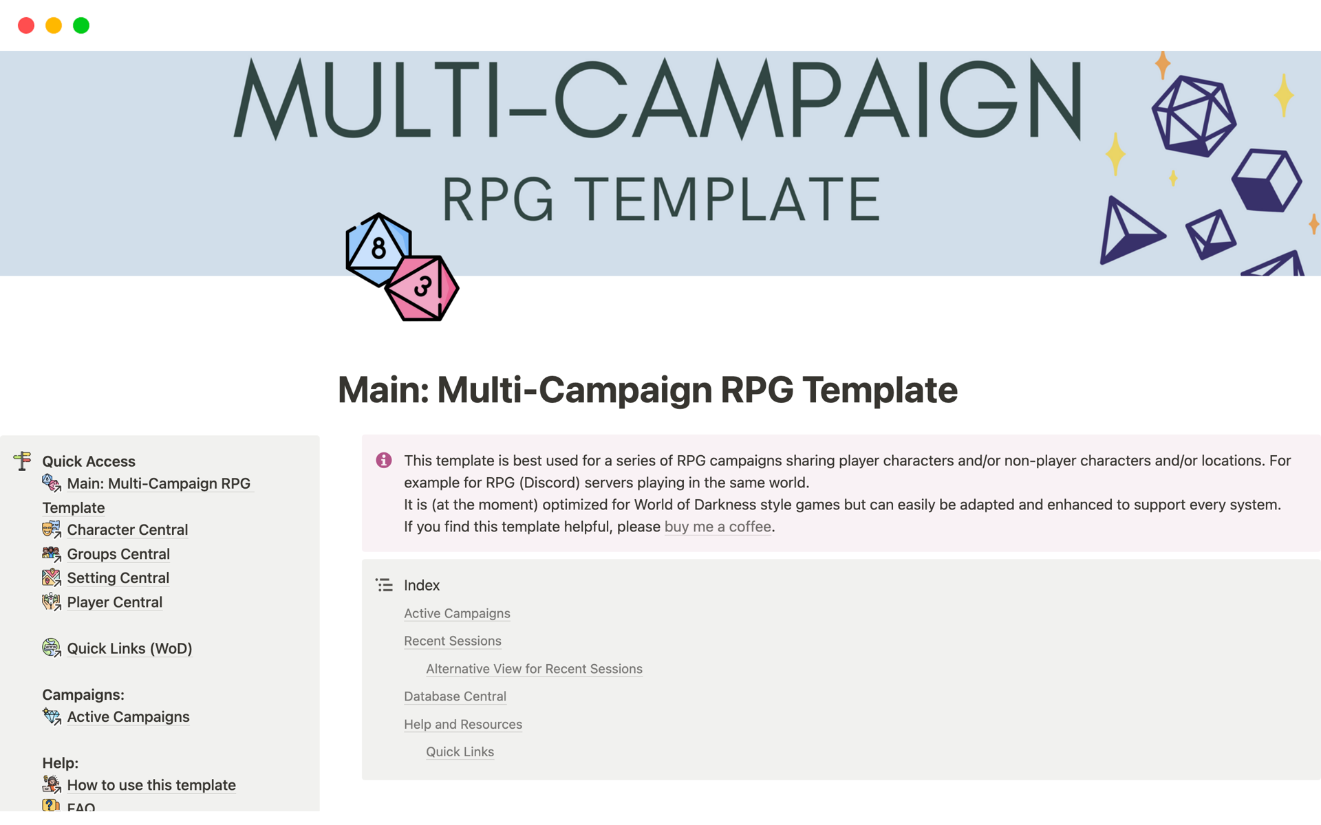 En förhandsgranskning av mallen för Multi-Campaign RPG