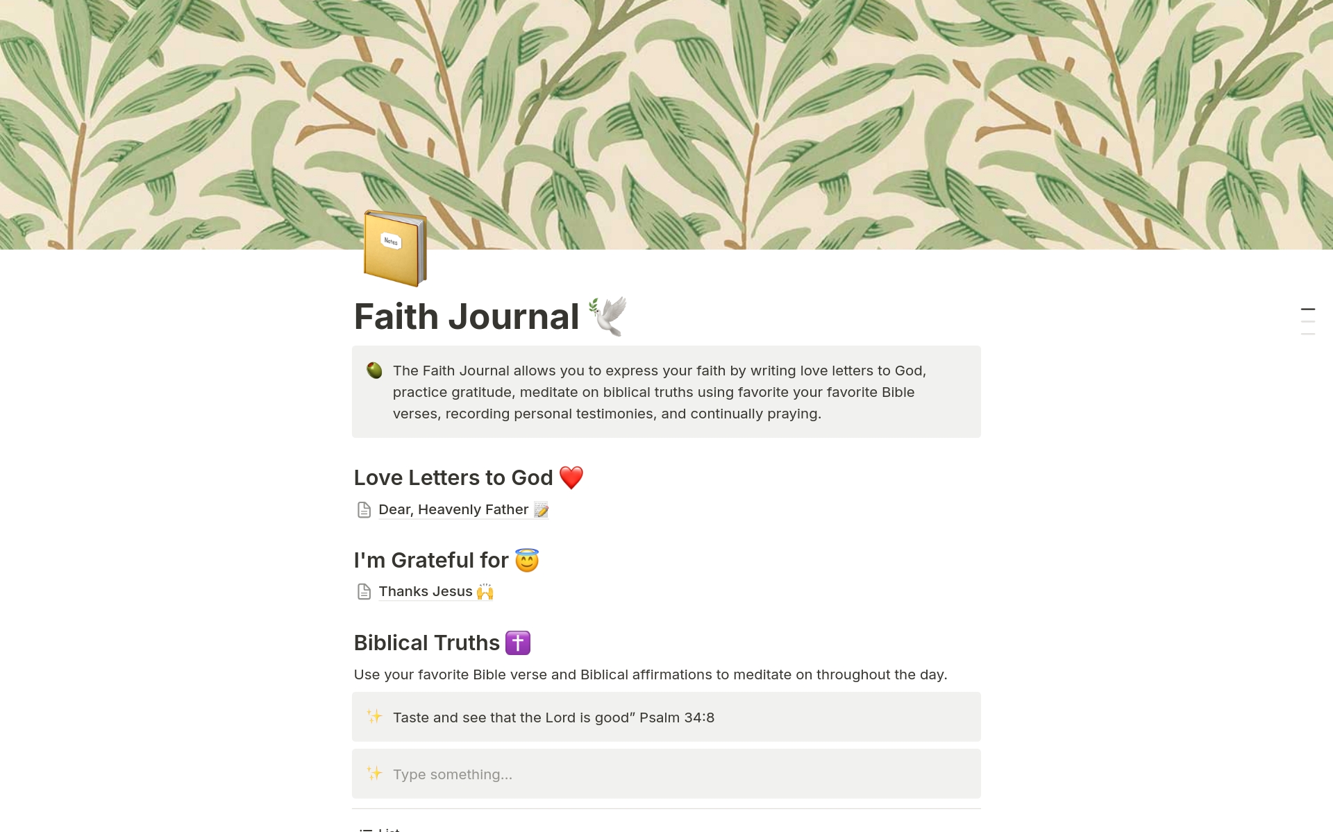 A template preview for Faith Journal